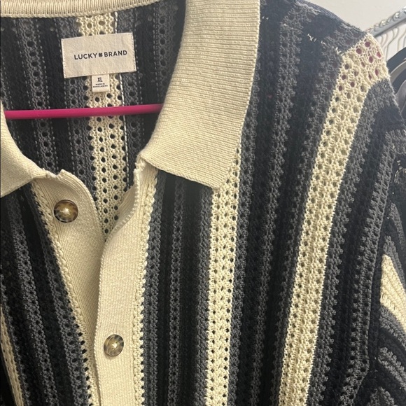 Lucky Brand Men's Striped Cardigan - Black Gray and Cream - Picture 3 of 9